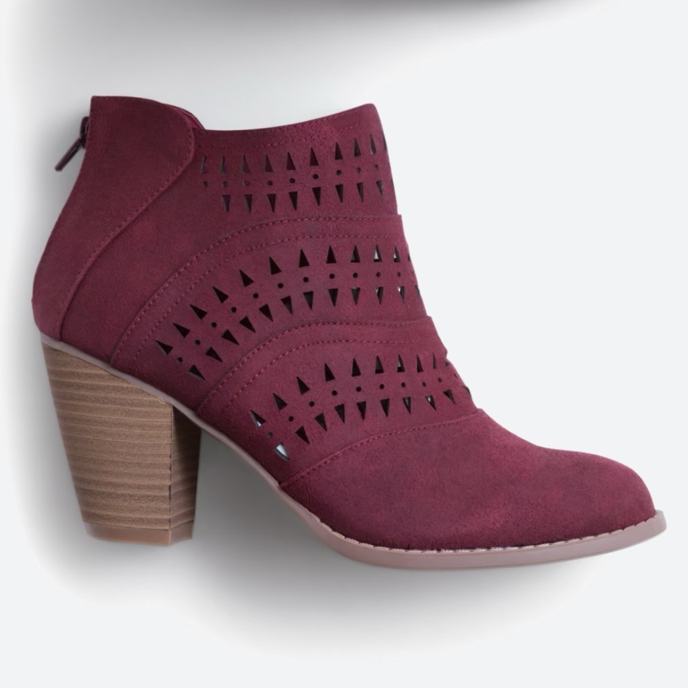 Diba - Maddie Cut Out Heeled Laser Cut Bootie - size 7 - Burgundy - Picture 7 of 8